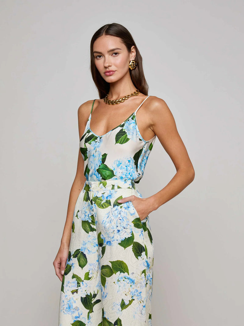 L'agence - Lexi Satin Camisole - Ivory/Light Blue Large Hydrangea
