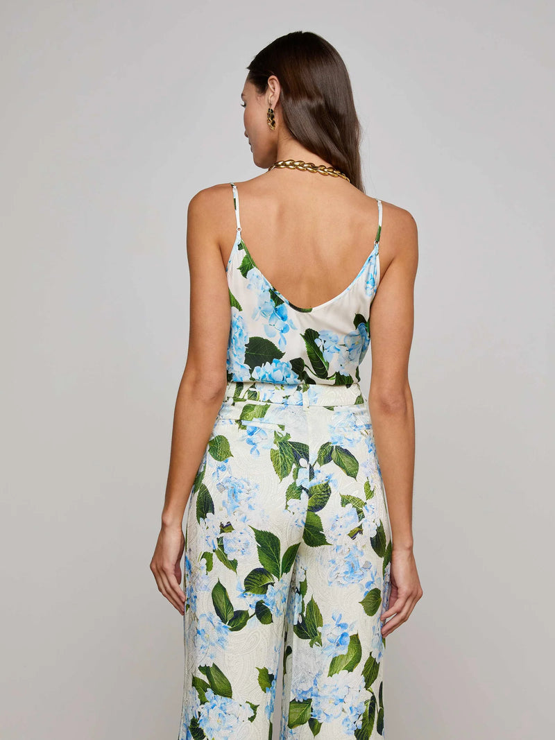L'agence - Lexi Satin Camisole - Ivory/Light Blue Large Hydrangea