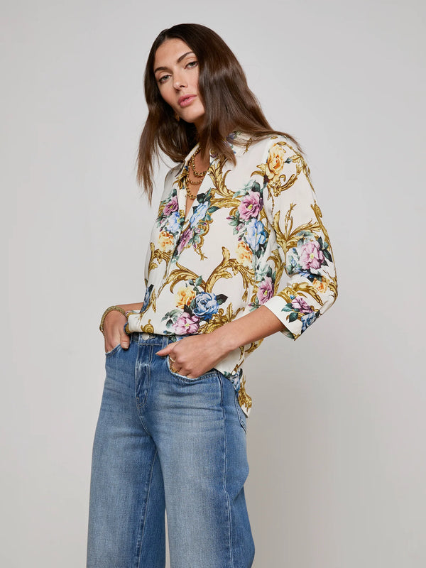 L'agence - Camille Blouse - Vintage White Small Floral Baroque