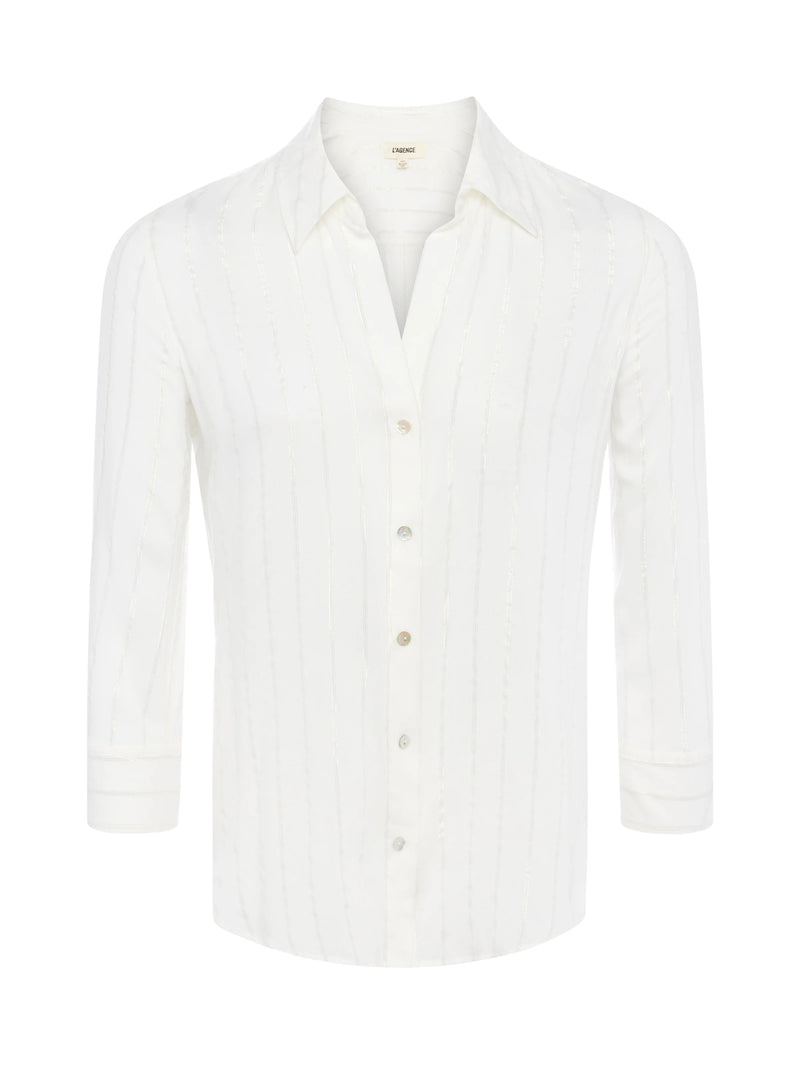 L'agence - Camille Striped Blouse - Ivory/Gold Stripe