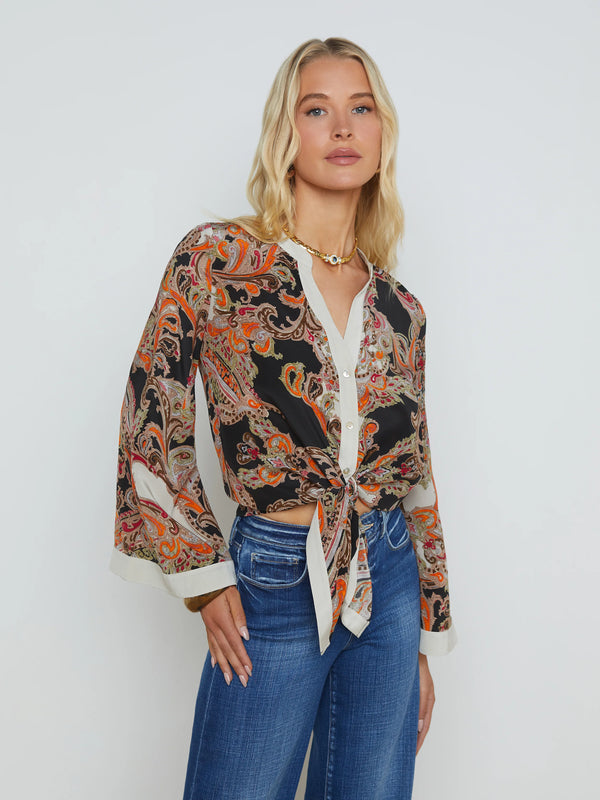 L’agence - Charlize Silk Blouse - Tonal Tan Paisley Medallion