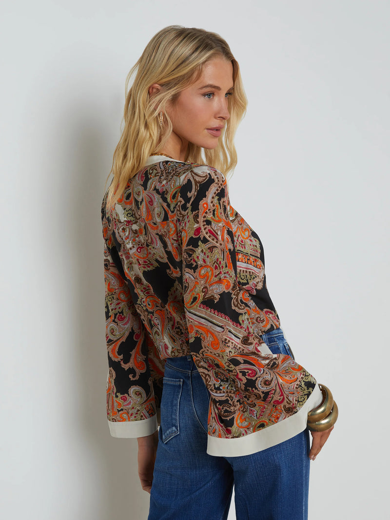 L’agence - Charlize Silk Blouse - Tonal Tan Paisley Medallion