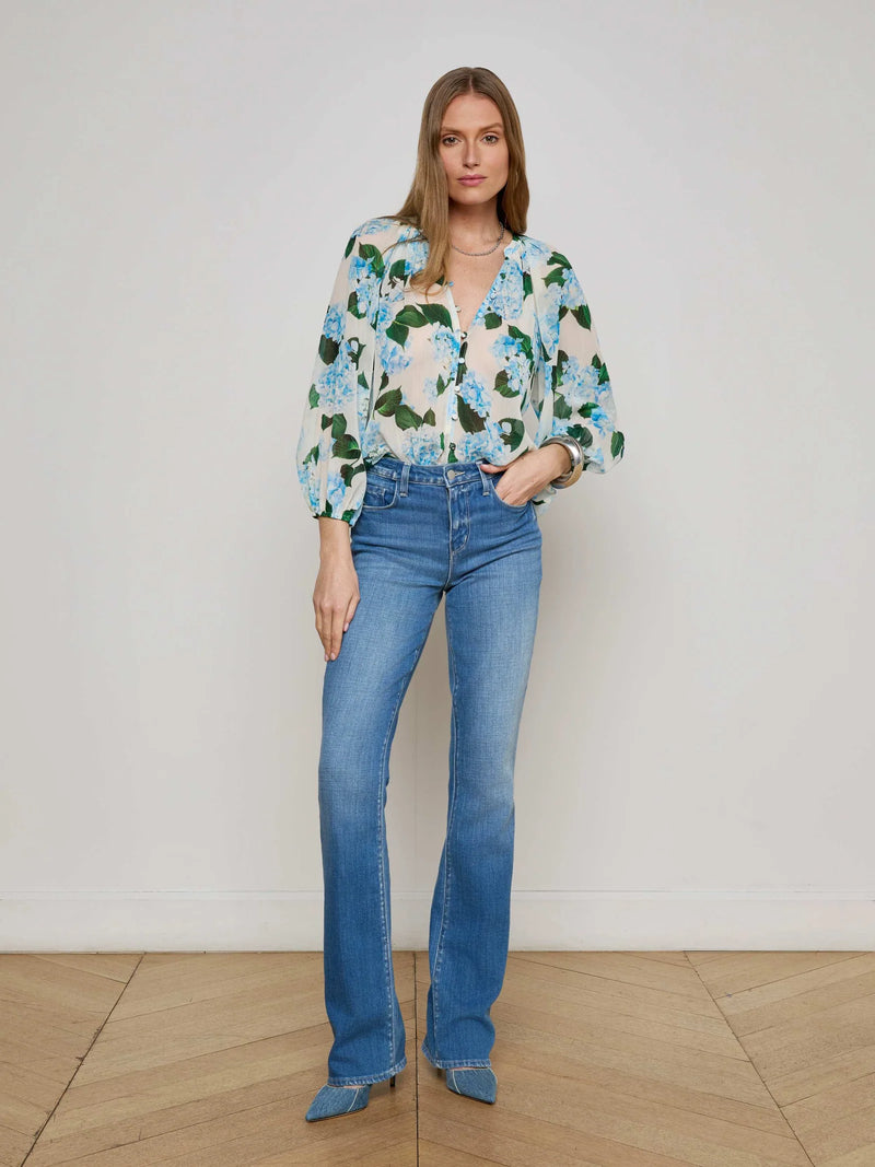 L'agence - Teagan Blouse - Ivory/Light Blue Hydrangea