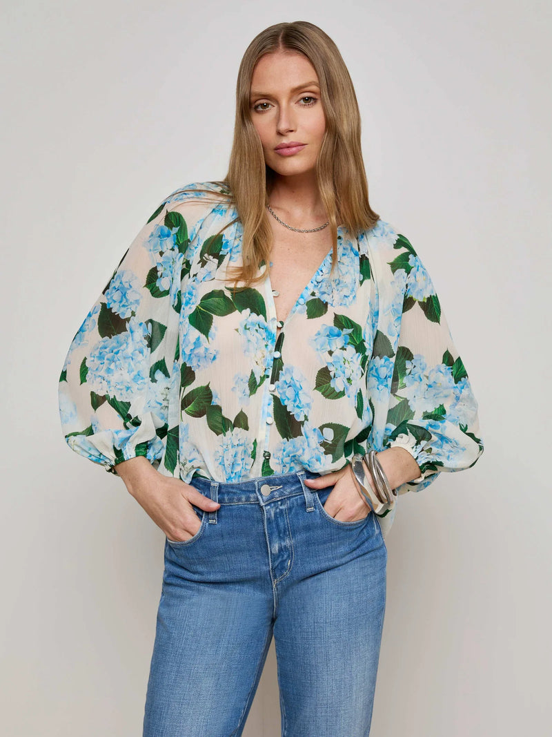 L'agence - Teagan Blouse - Ivory/Light Blue Hydrangea