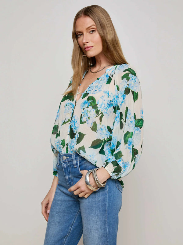 L'agence - Teagan Blouse - Ivory/Light Blue Hydrangea