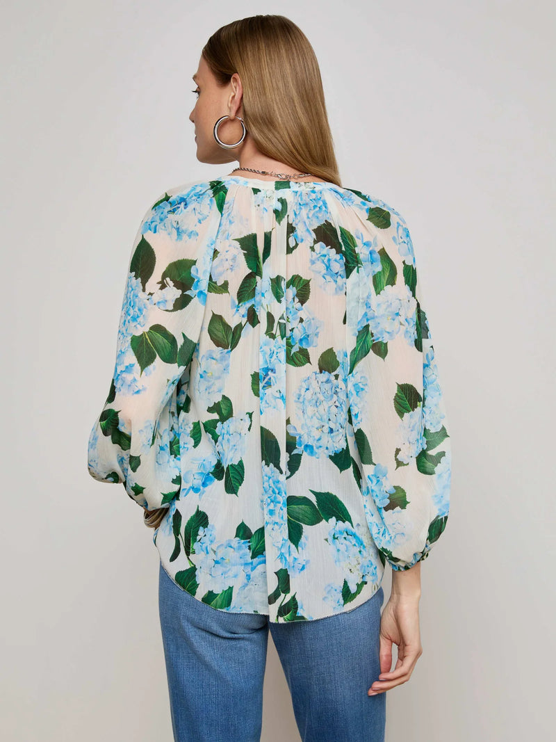 L'agence - Teagan Blouse - Ivory/Light Blue Hydrangea