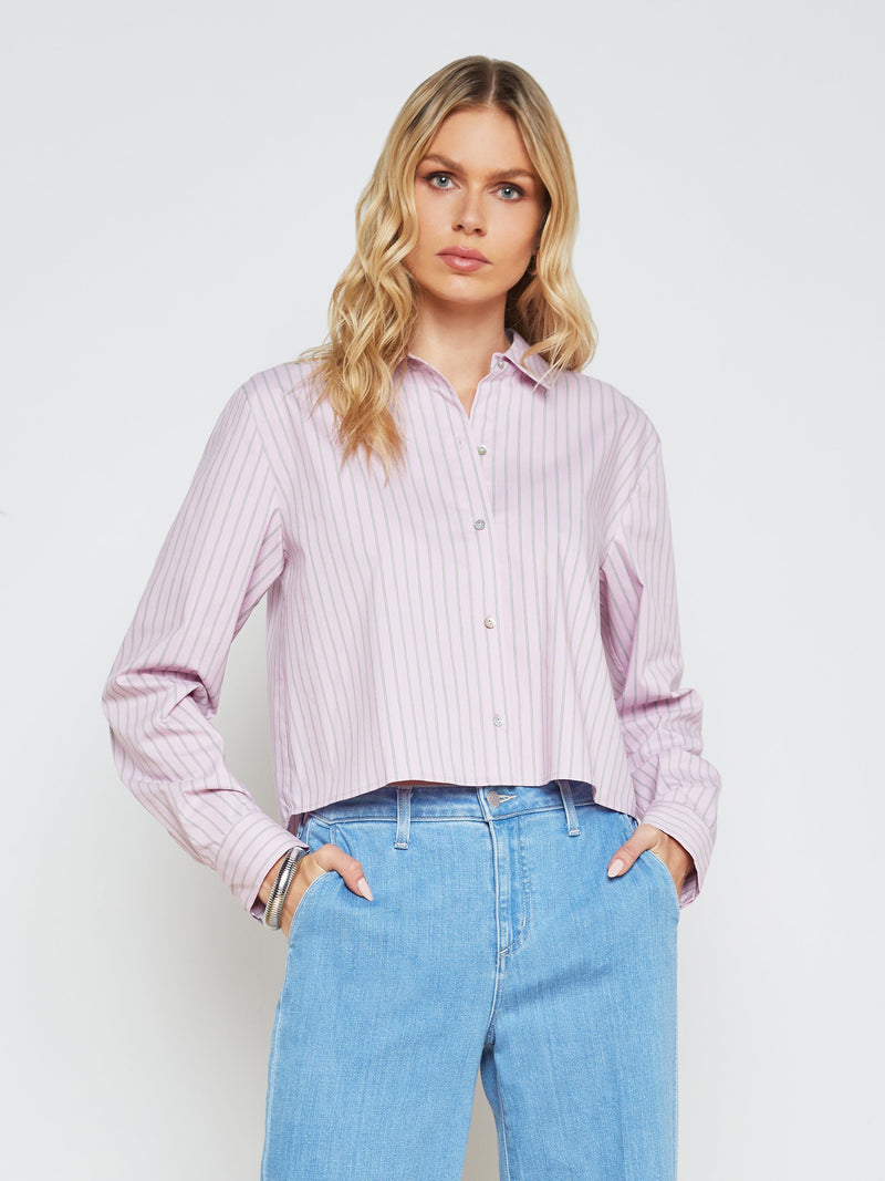 L’agence - COSETTE CROP SHIRT - PINK/PISTACHIO STRIPE