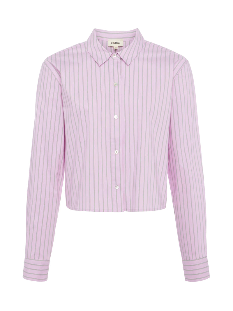 L’agence - COSETTE CROP SHIRT - PINK/PISTACHIO STRIPE