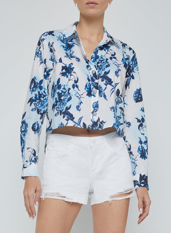 L'agence - Cosette Button-Down Shirt - White/Blue Painterly Floral