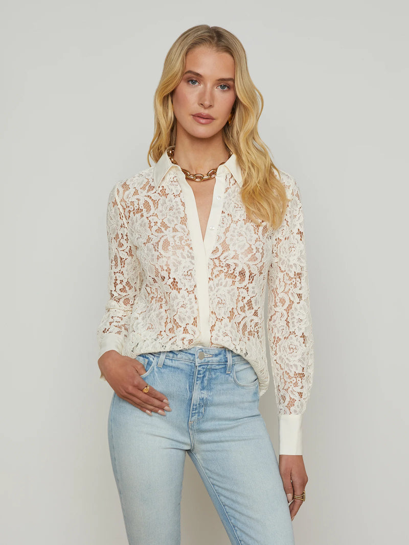 L’agence - Maia Lace Buttondown Blouse - Vintage White