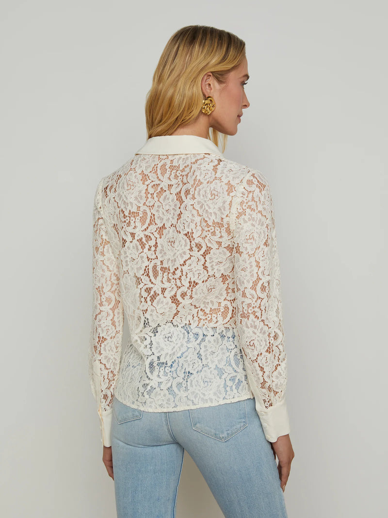 L’agence - Maia Lace Buttondown Blouse - Vintage White