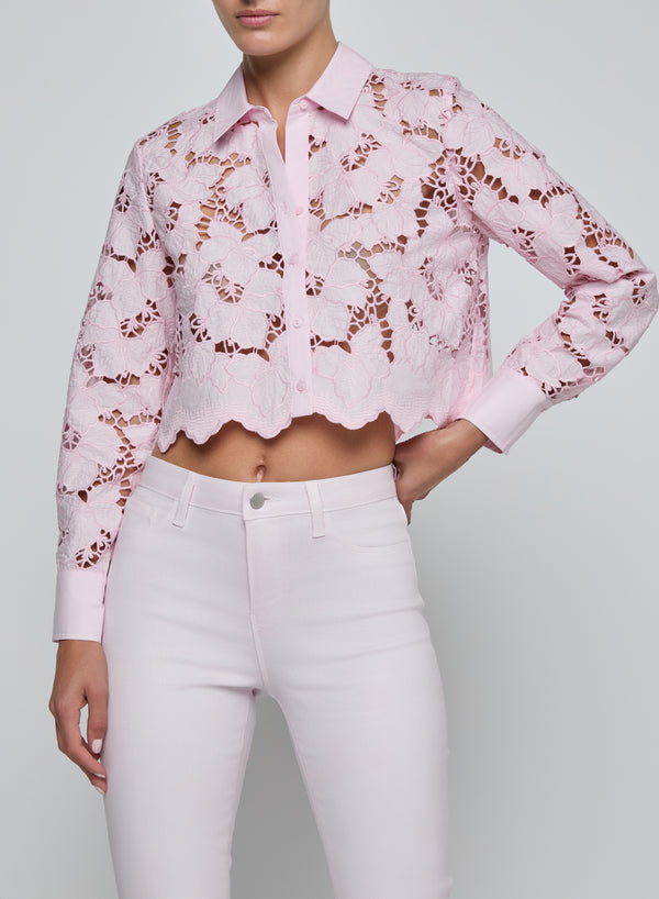 L'agence - Seychelle Cropped Eyelet Blouse - Pale Cameo Pink