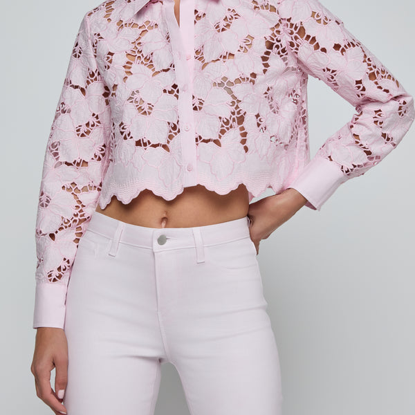 L'agence - Seychelle Cropped Eyelet Blouse - Pale Cameo Pink