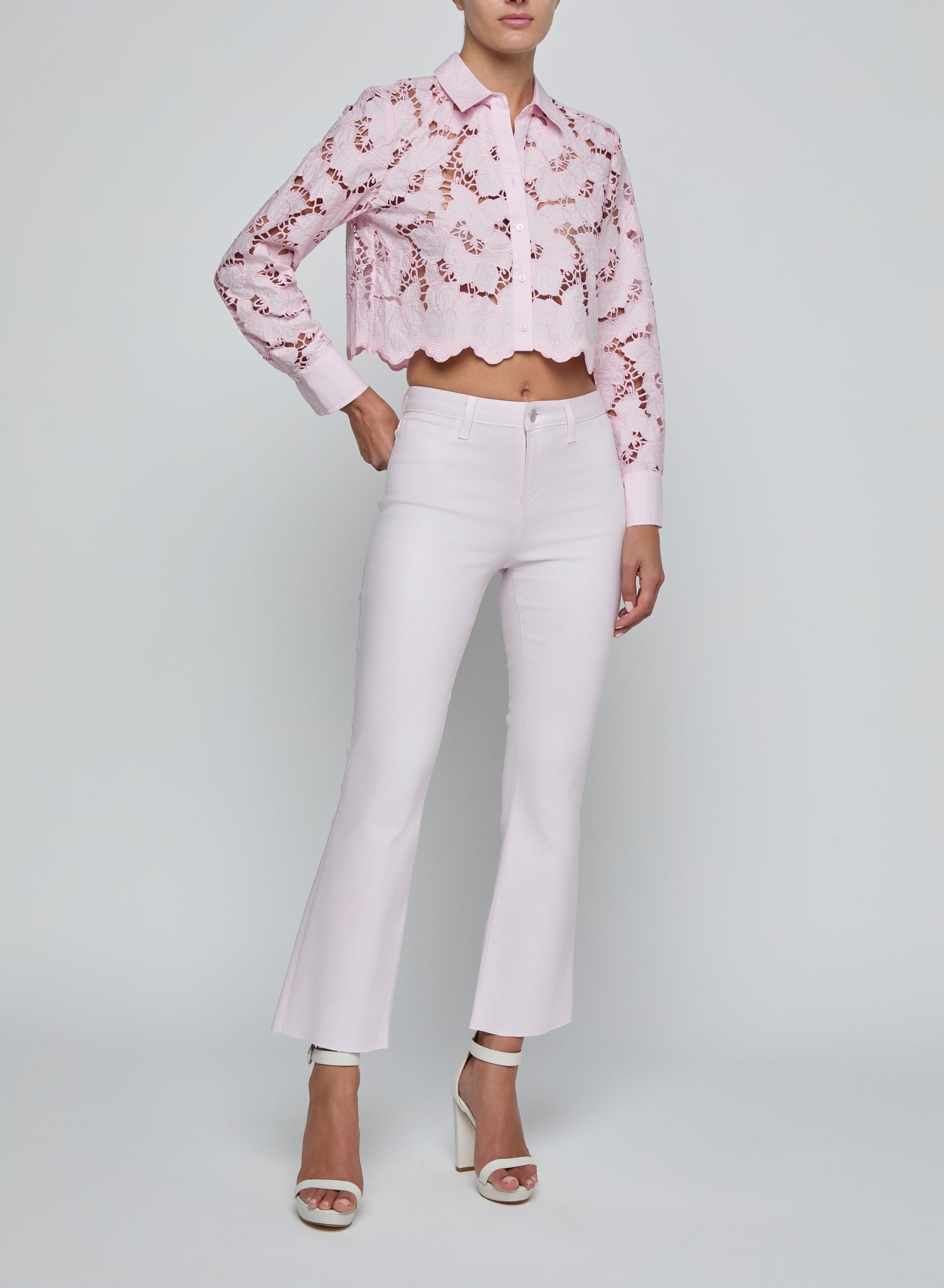L'agence - Seychelle Cropped Eyelet Blouse - Pale Cameo Pink