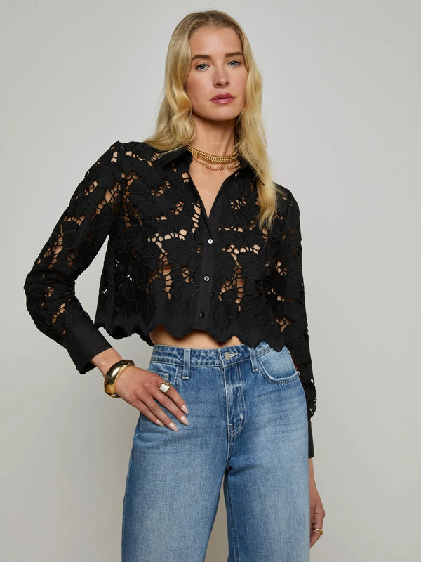 L'agence - Seychelle Cropped Lace Blouse - Black