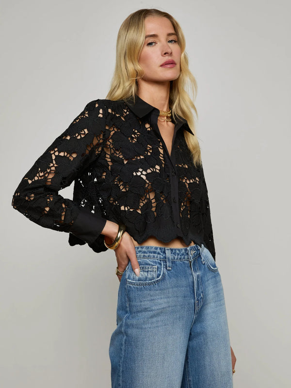 L'agence - Seychelle Cropped Lace Blouse - Black