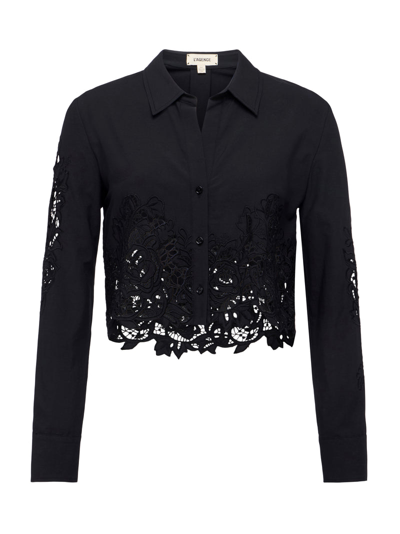 L'agence - Seychelle Cropped Half Lace Blouse - Black