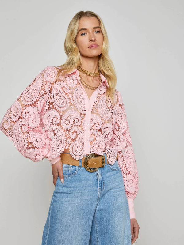 L'agence -  Odelia Cropped Lace Blouse - Blush