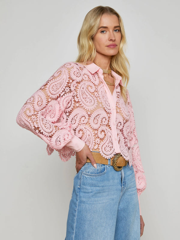 L'agence -  Odelia Cropped Lace Blouse - Blush