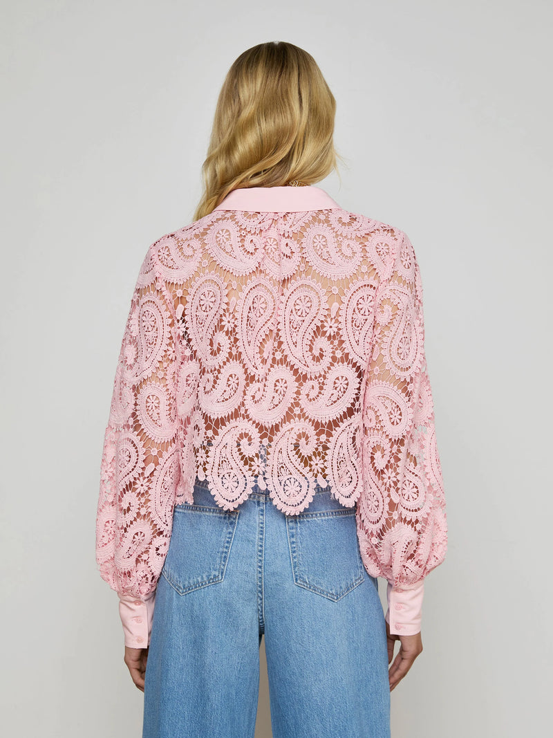 L'agence -  Odelia Cropped Lace Blouse - Blush