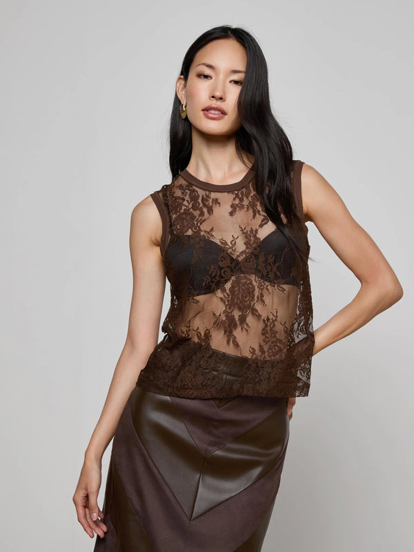 L'agence - Brax Floral Lace Tank - Dark Brown