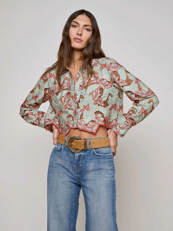 L'agence - Akemi Cropped Lace Blouse - Multi Colored Eyelet