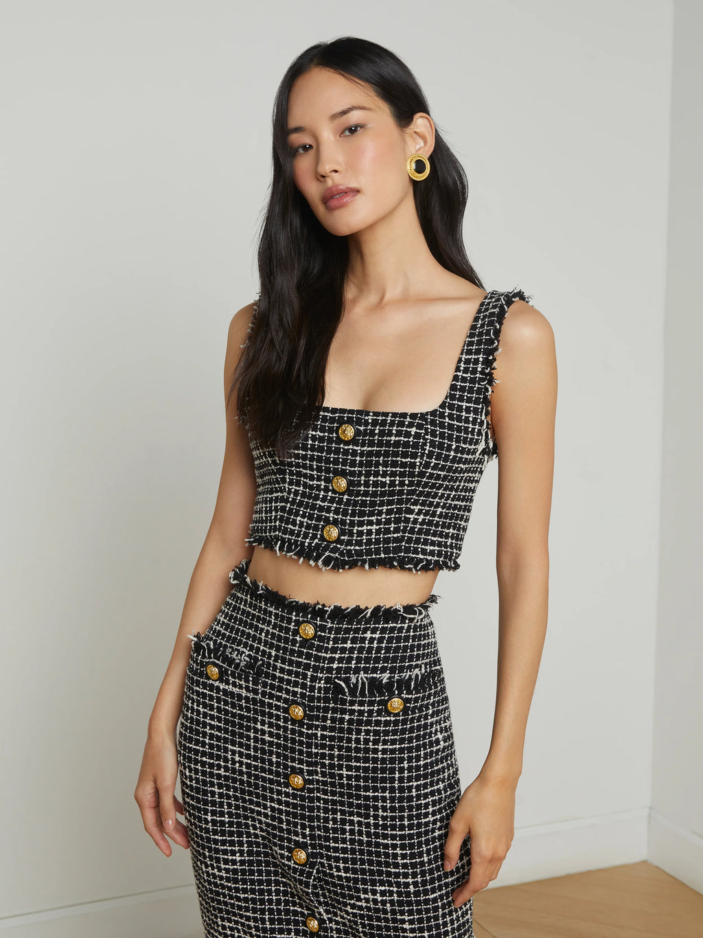 トップス STAND ALONE 23AW 2-WAY FANCY TWEED TOP L'agence - Maylin Tweed Top - Black/Ecru