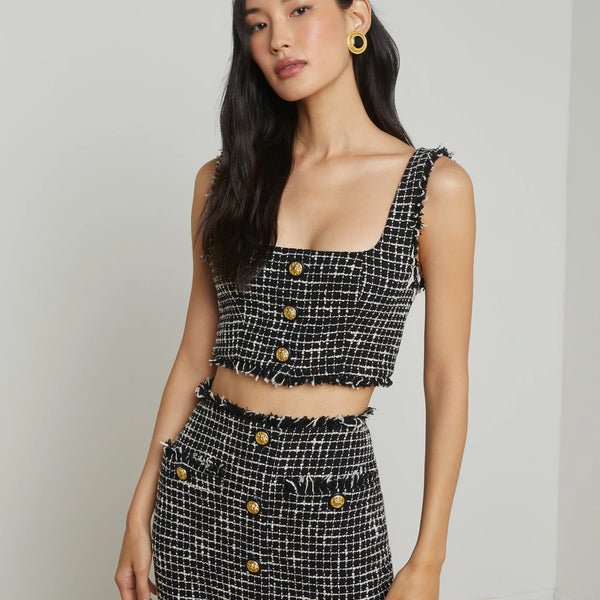 L'agence - Maylin Tweed Top - Black/Ecru
