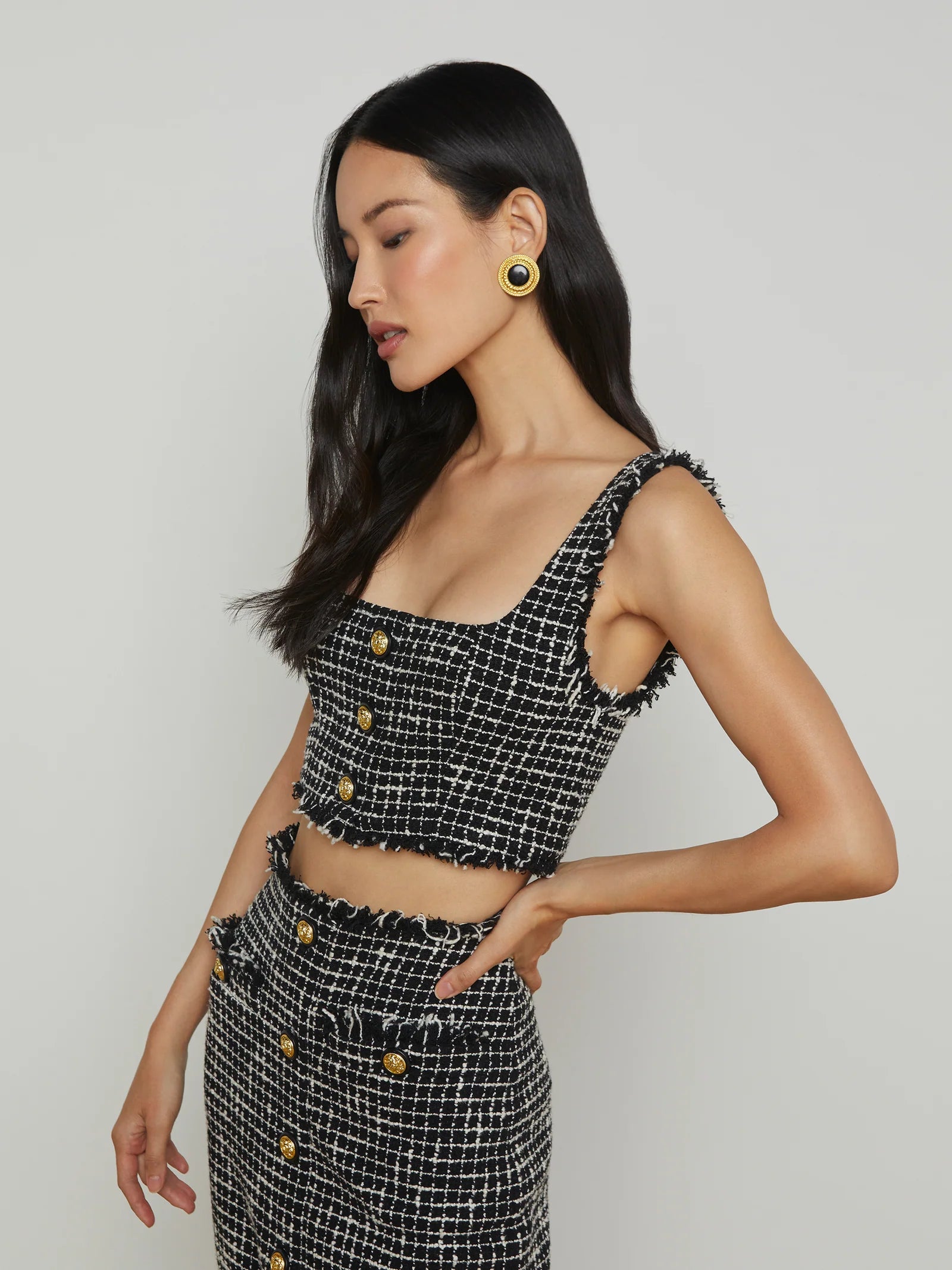 L'agence - Maylin Tweed Top - Black/Ecru