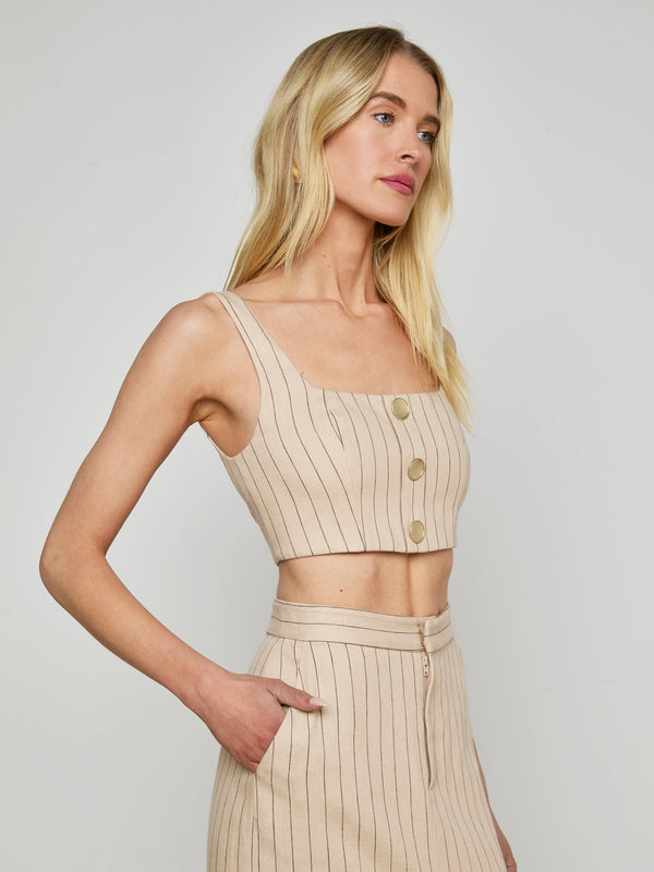 L'agence - Maylin Pinstriped Bralette Top - Tan/Brown Pinstripe