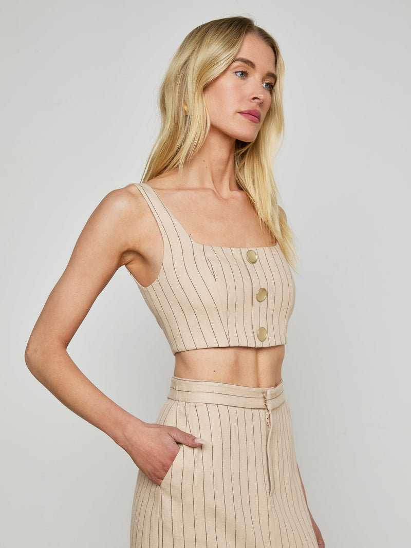 L'agence - Maylin Pinstriped Bralette Top - Tan/Brown Pinstripe