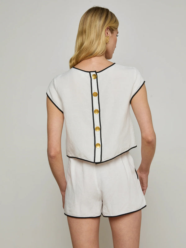 L’agence - Ilana Linen-Blend Top - White/Black