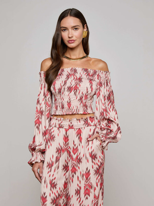 L’agence - Graciela Off-Shoulder Top - Tan Multi Ganado Print