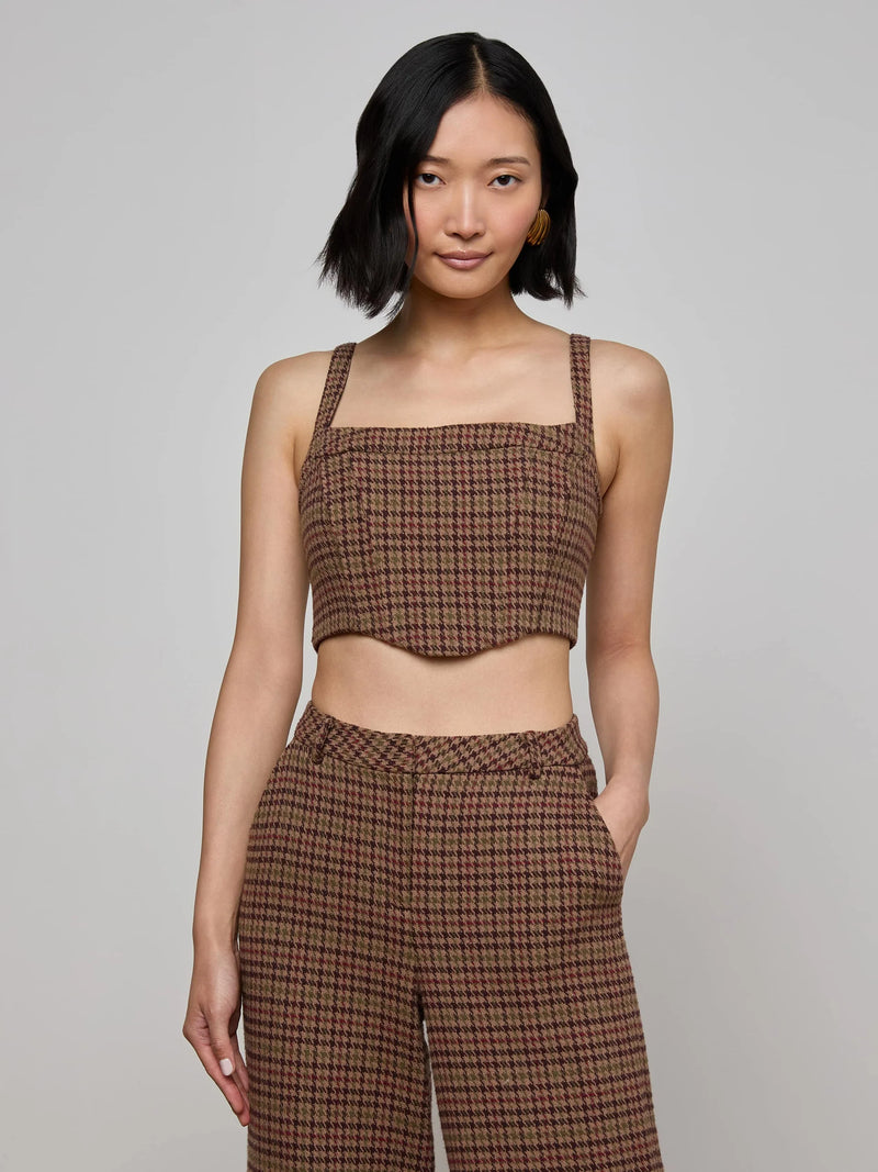L'agence - Tiffany Corset Top - Brown Multi Houndstooth