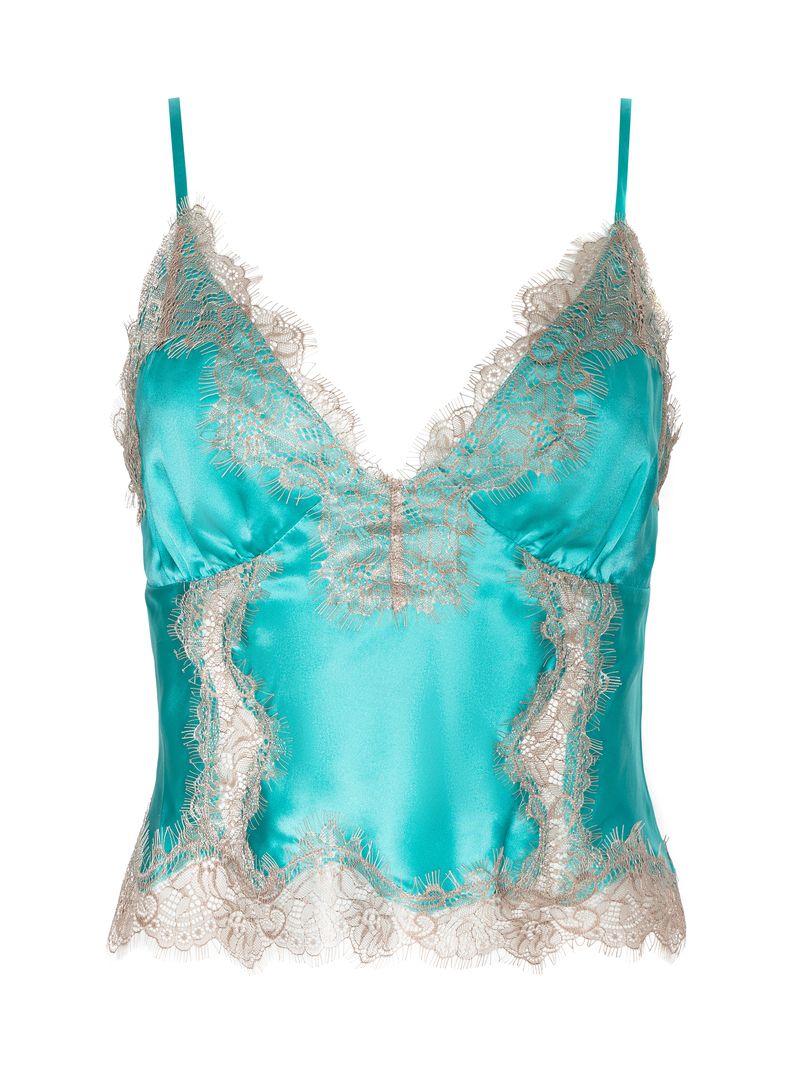 L'agence - Kimber Silk Lace Camisole - Cyan/Cappuccino