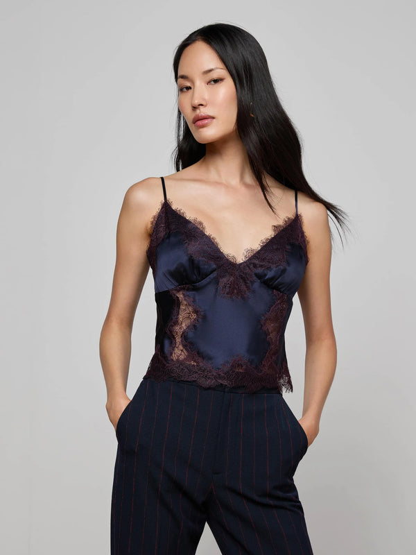 L'agence - Kimber Silk Lace Camisole - Midnight/Dark Malbec