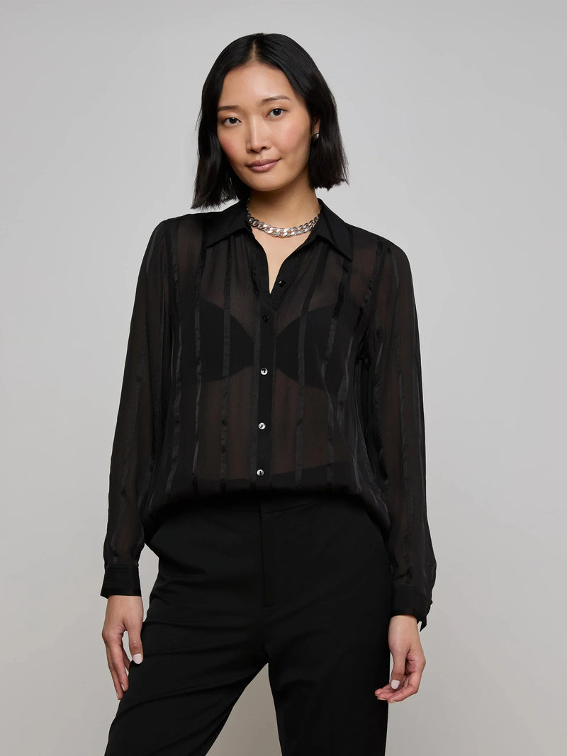 L'agence - Argo Silk Blouse - Black Pinstripe