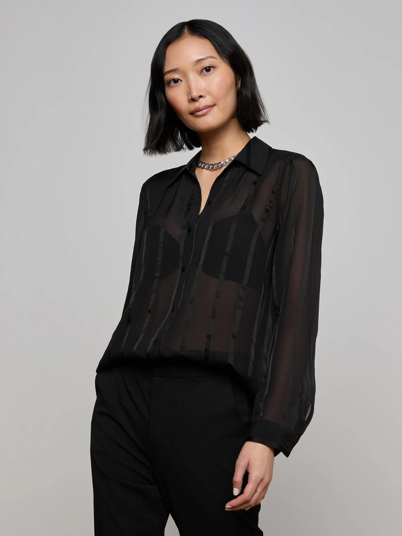 L'agence - Argo Silk Blouse - Black Pinstripe