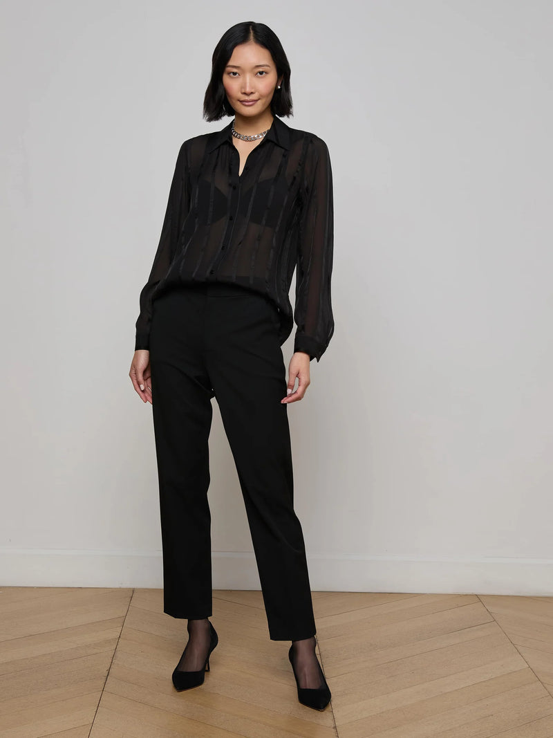 L'agence - Argo Silk Blouse - Black Pinstripe