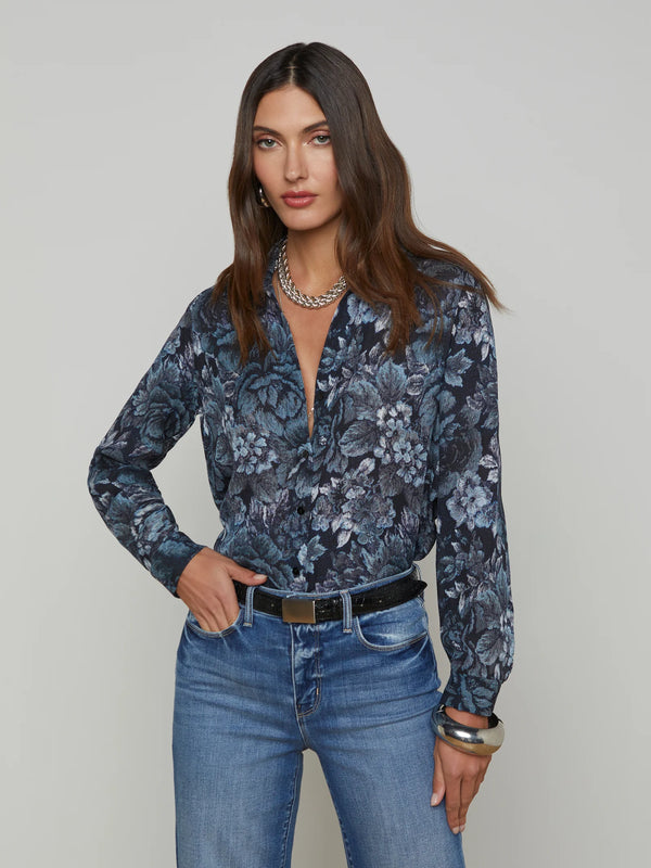 L’agence - Nina Silk Blouse - Black/Midnight Floral Multi