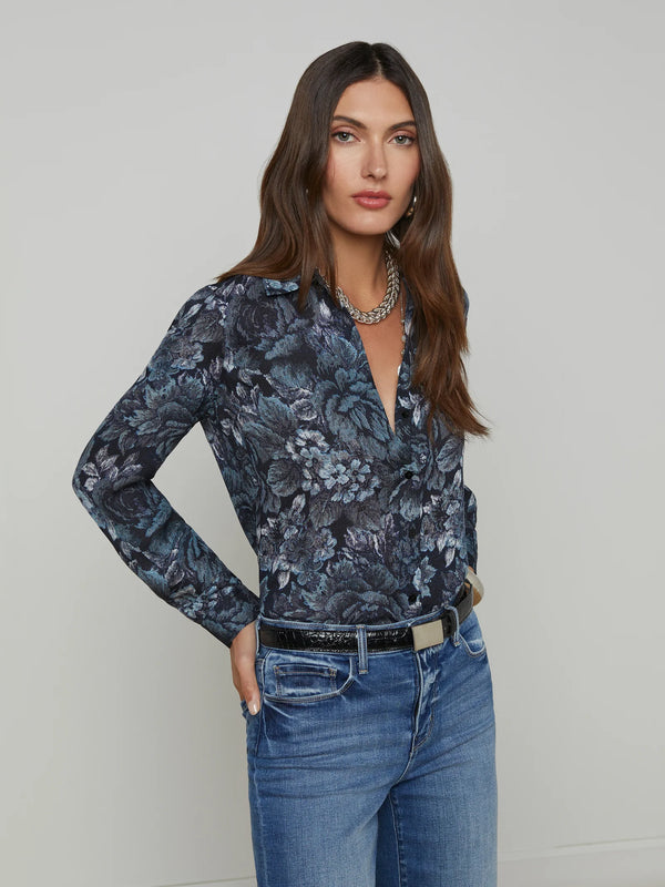 L’agence - Nina Silk Blouse - Black/Midnight Floral Multi