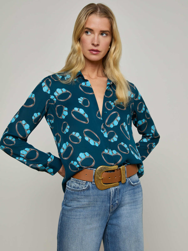 L’agence - Nina Blouse - Midnight Multi Turquoise Stone