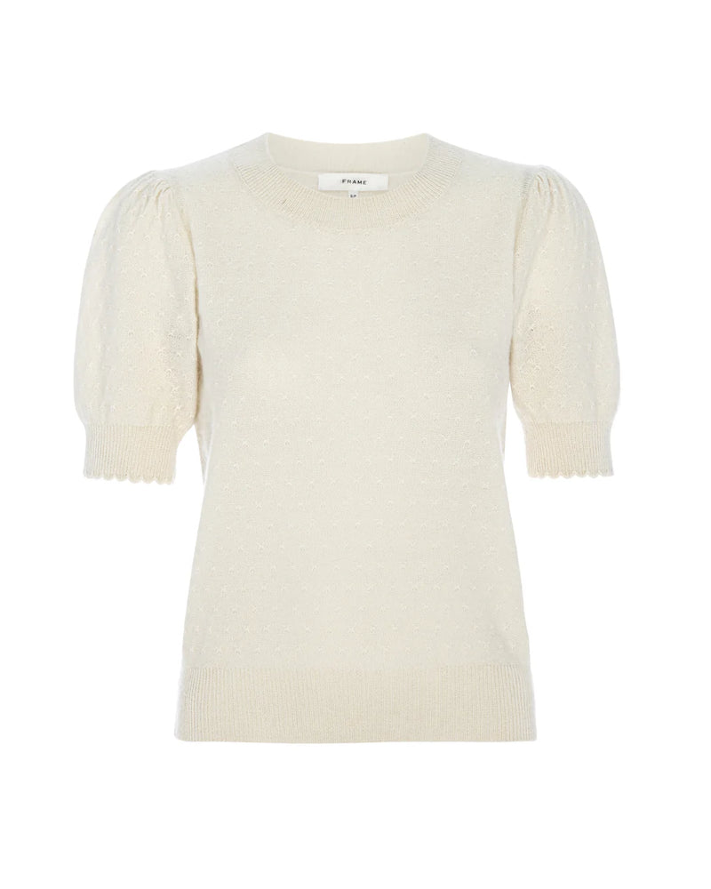 Frame - Pointelle Puff Sleeve Sweater - Cream