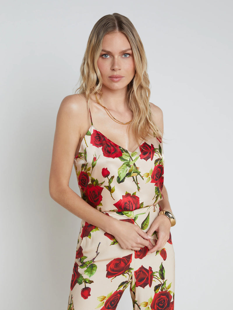 L’agence - Jane Silk Camisole - Sand and/Red Romantic Rose