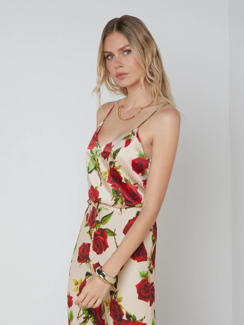 L’agence - Jane Silk Camisole - Sand and/Red Romantic Rose