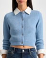 Alice + Olivia - Dollie Cardigan With Collar and Cuffs - Mineral Blue