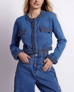 Patbo - Braided Denim Cropped Jacket - Denim