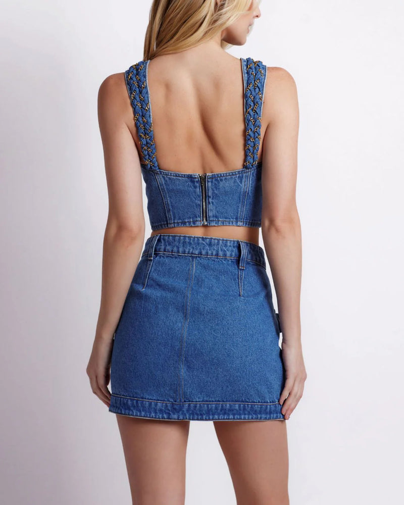 Patbo - Braided Cropped Top - Denim