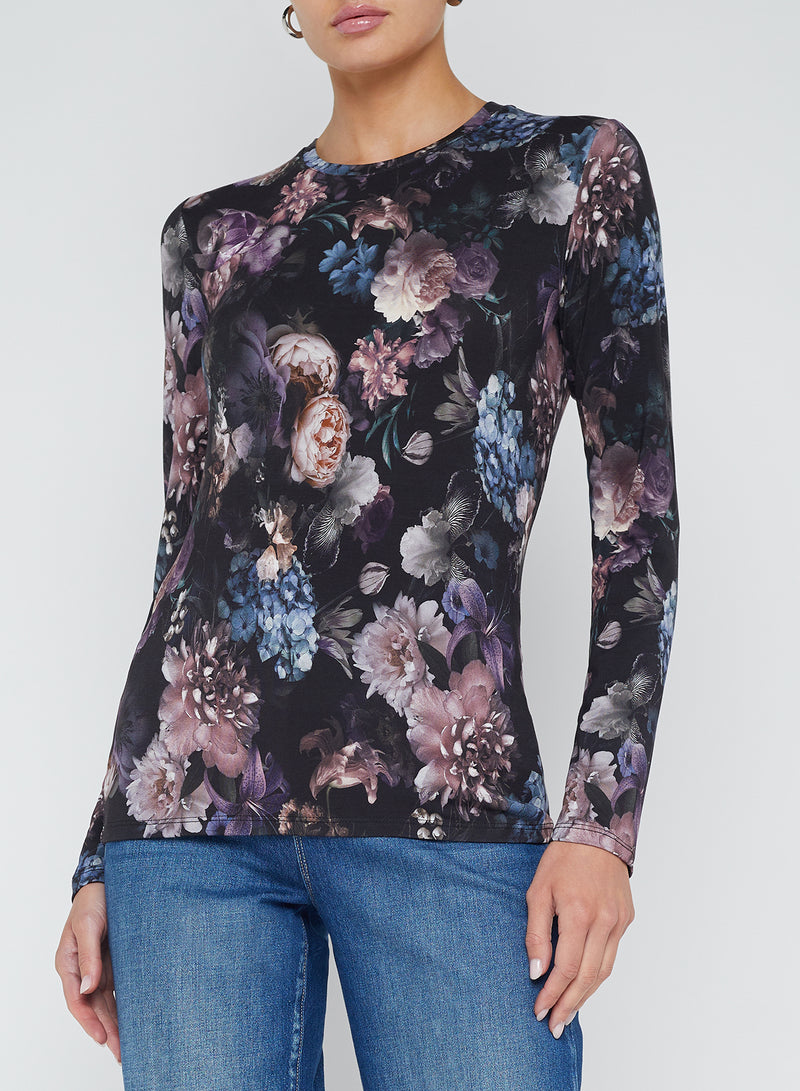 L’agence - Tess L/S Crew Vint Flower - Black Multi Vint Oil Flower