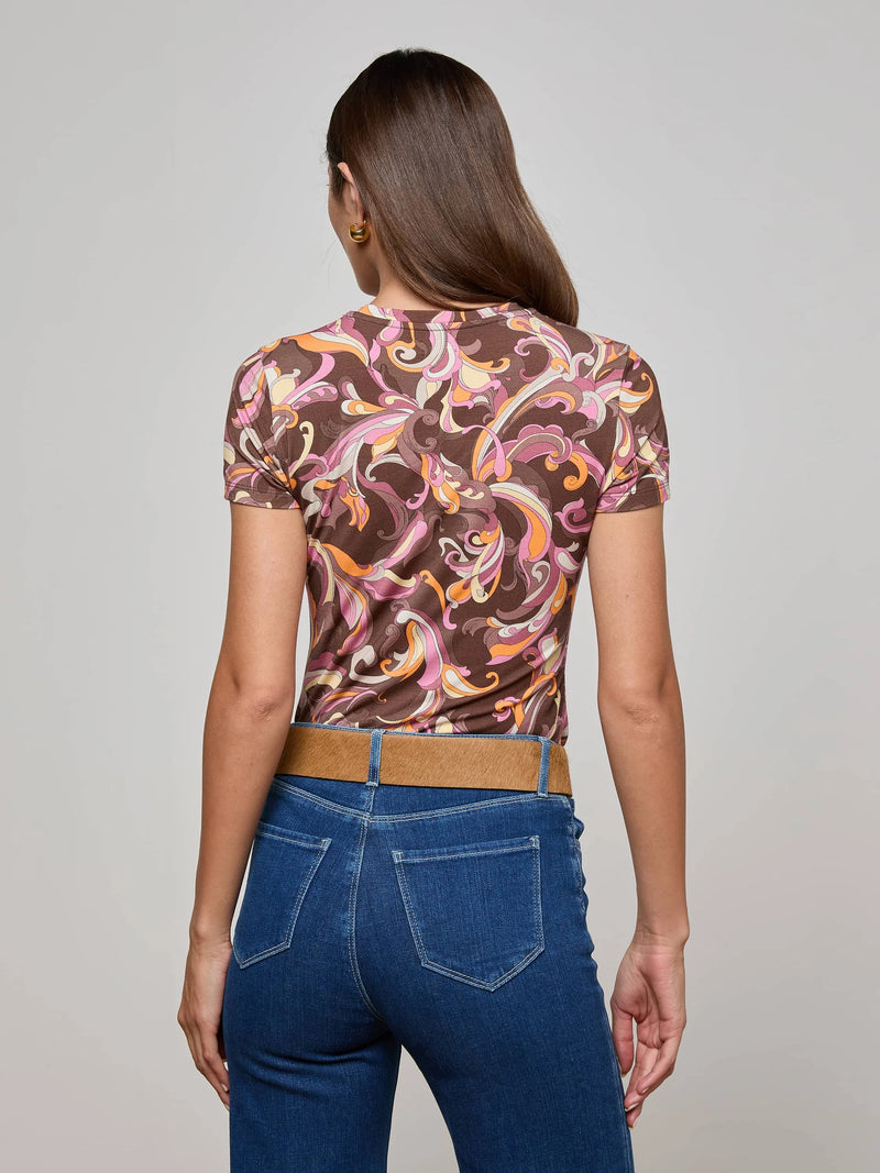 L'agence - Ressi Fitted Tee - Brown/Pink Multi Abstract Paisley